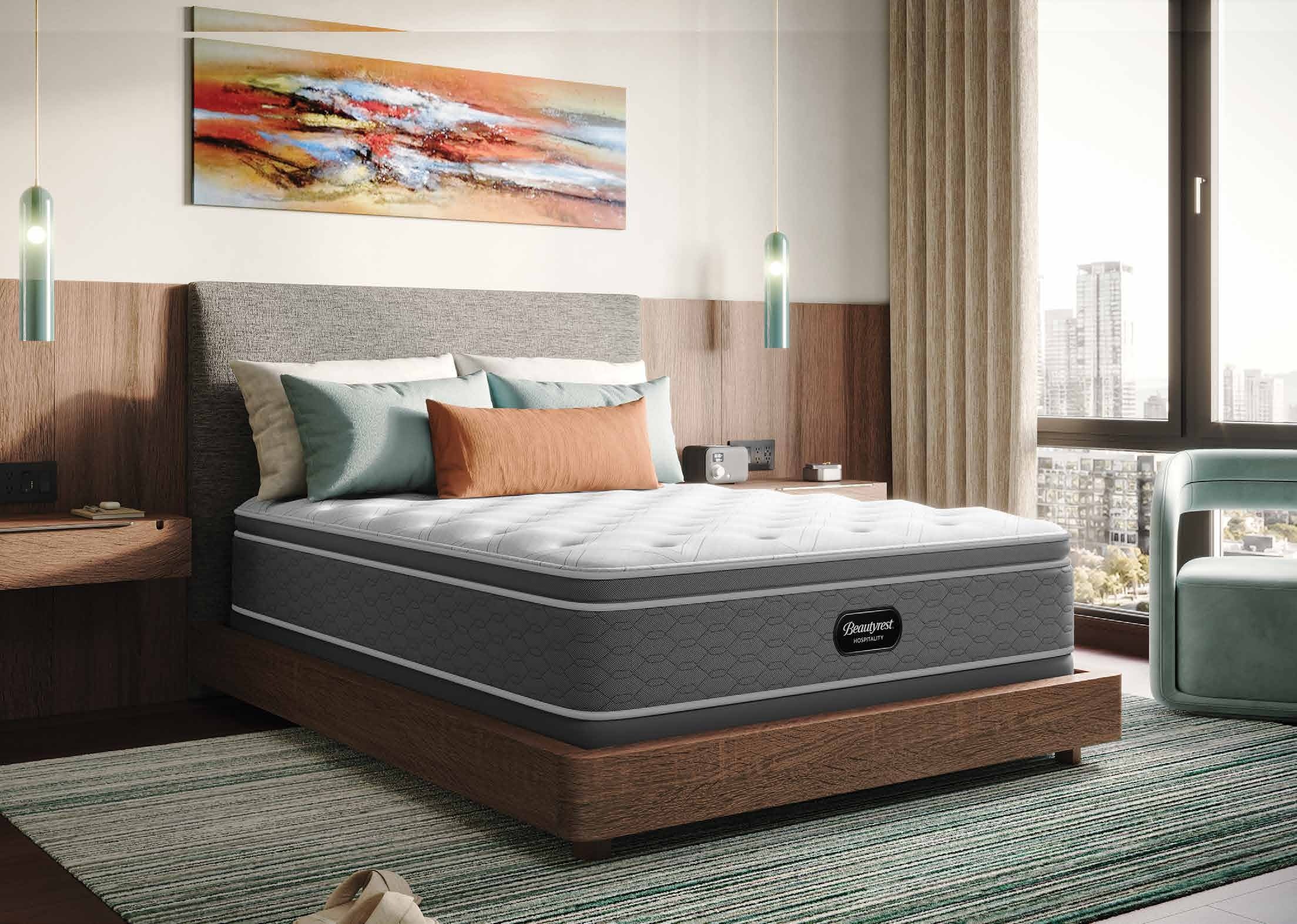 Felicity Plush mattress set dressed in a guest room