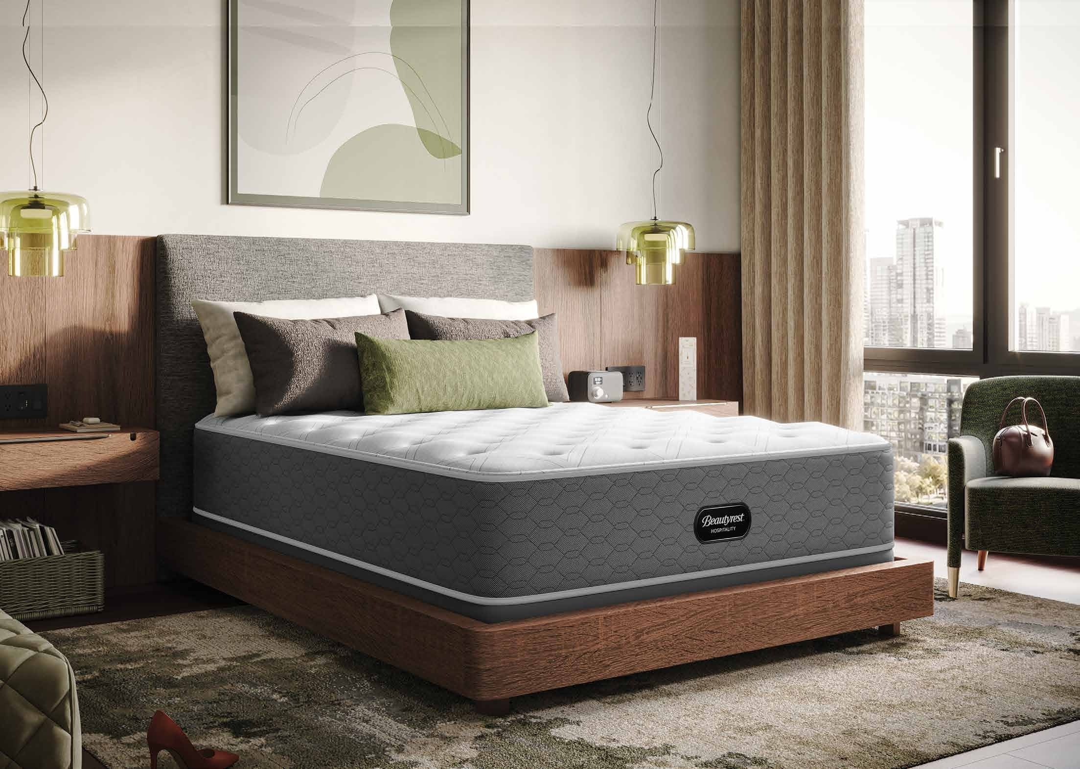 Providence Plush mattress set dressed in a guest room